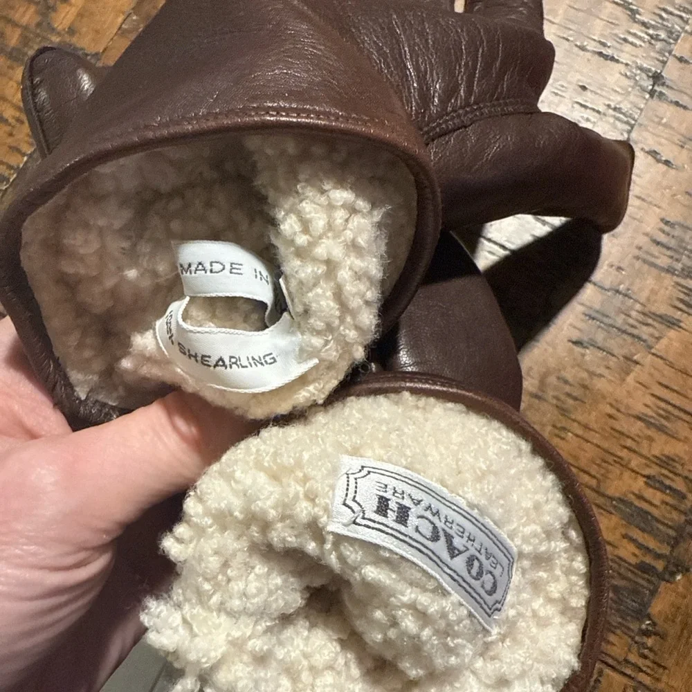 COACH LUXURY BROWN LEATHER REAL SHEARLING AND LEATHER GLOVES